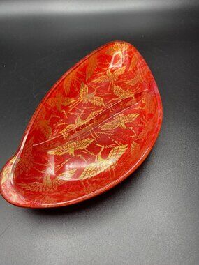 Red Abstract Dish with Cranes in Flight